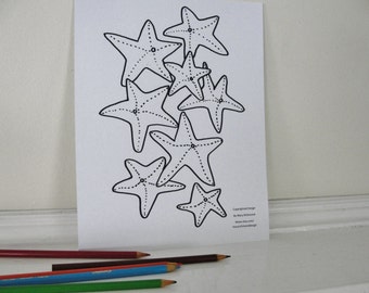 Seashore Sea Star Starfish Coloring Page for Adults and Children, Downloadable PDF File