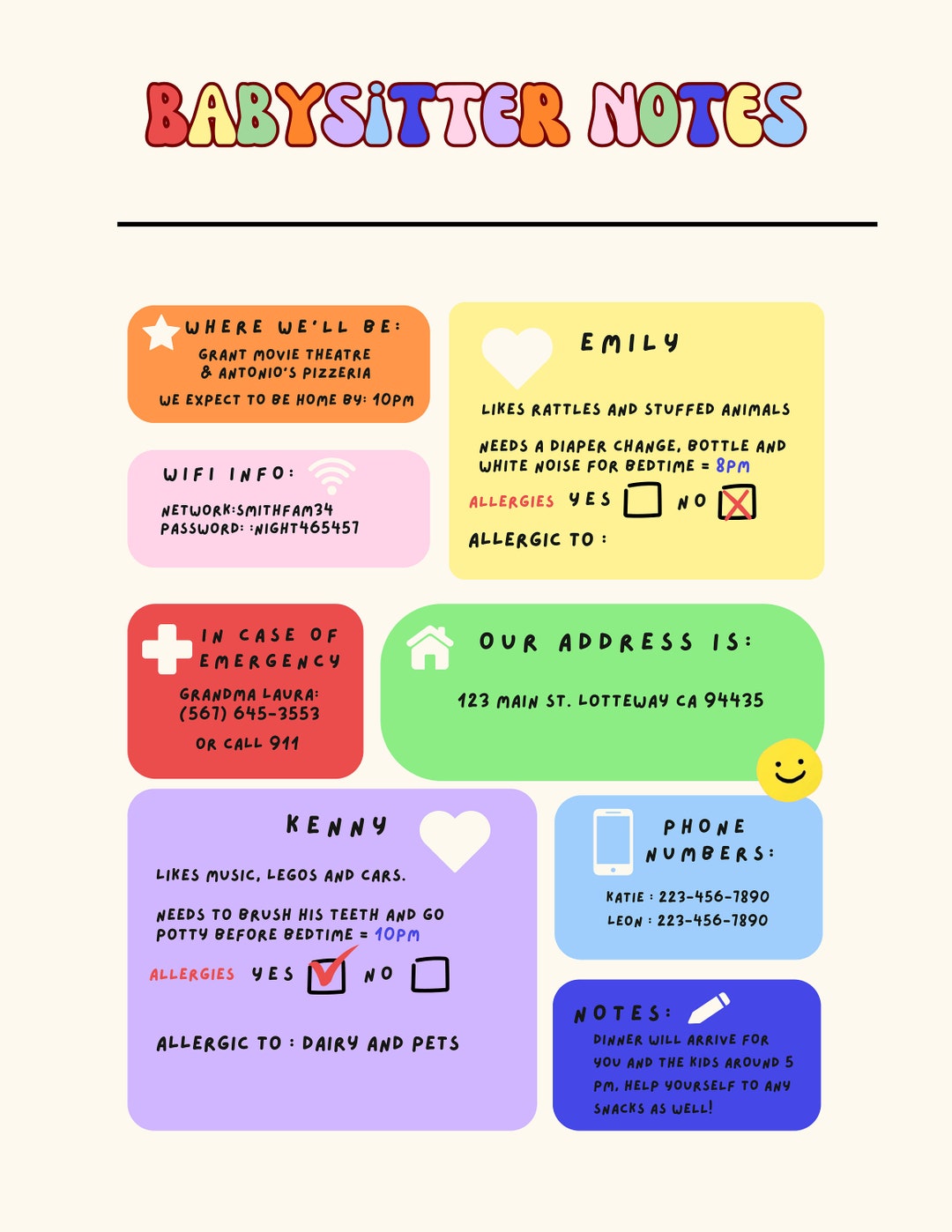 Babysitter Notes Printable and Downloadable Editable and Blank Version ...