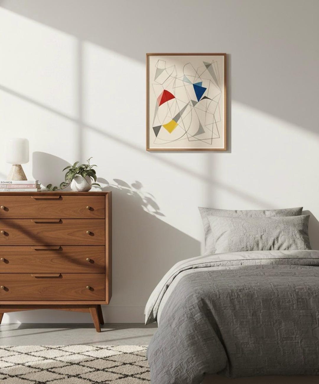 Mid Century Modern Abstract Art Print Digital File Vintage Red Yellow ...
