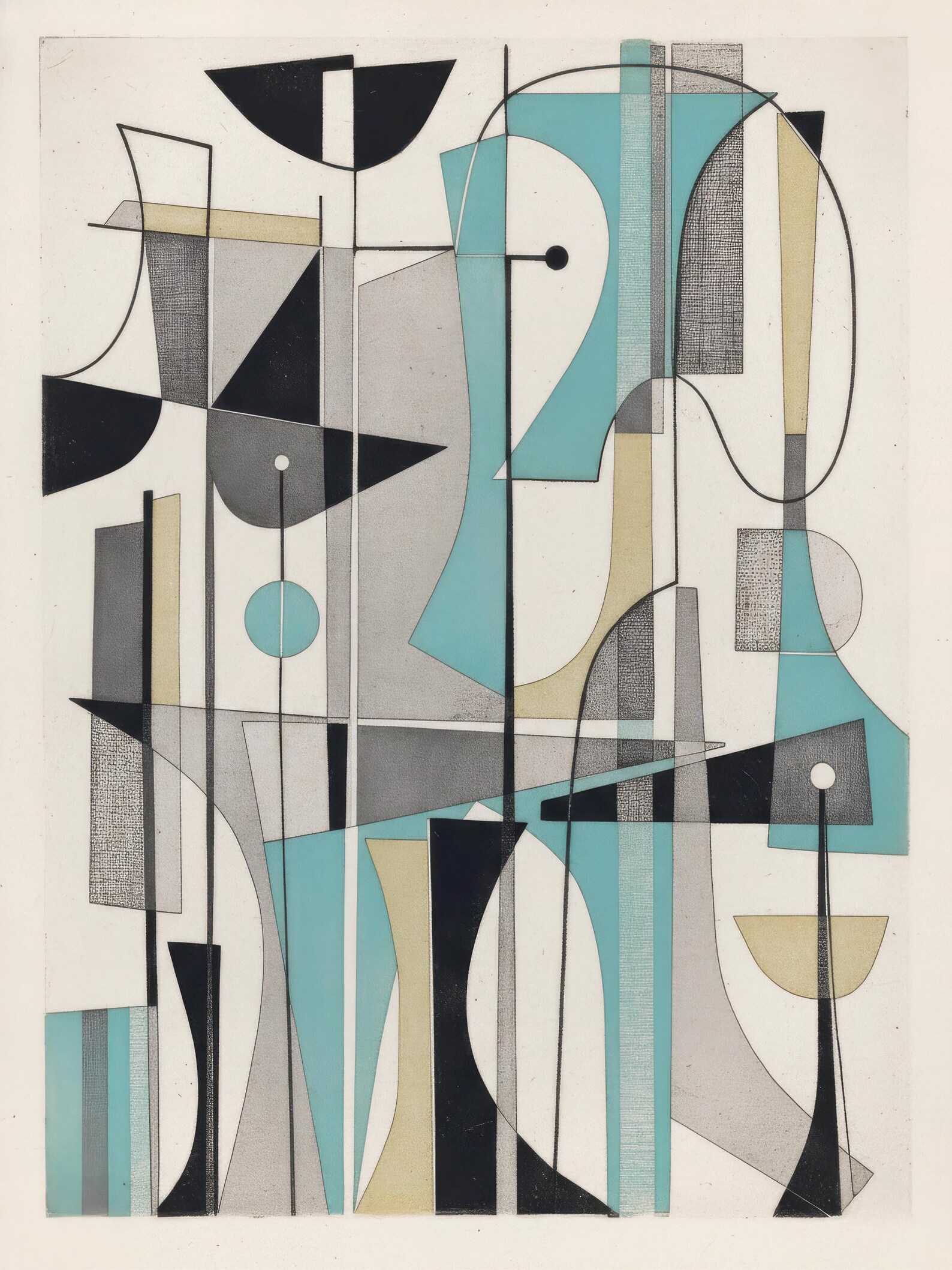 Mid Century Modern Abstract Art Print Digital File Vintage Turquoise ...