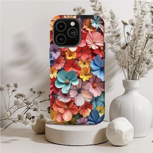 3D Floral Tough Phone Case, Colourful Flowers, Protective Case, Vibrant Phone Cover, Flower Patterned Phone Sleeve