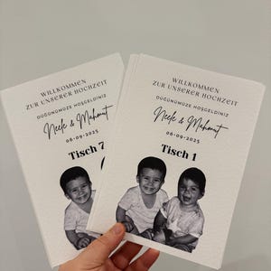Tischkarten personalisiert mit Kindheitsbildern