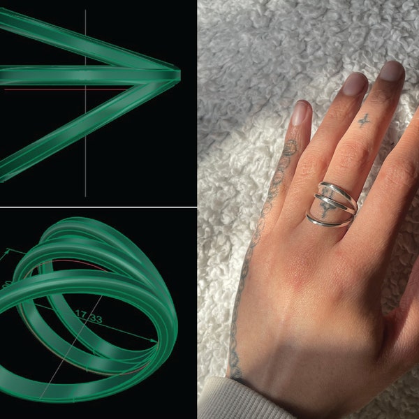 3-IN-1-RING / Digitales 3D-Ringmodell, STL-Schmuck, 3D-Druck, 3D-Schmuck, druckbare 3D-Datei, Datei für 3D-Druck, digitales Ringdesign