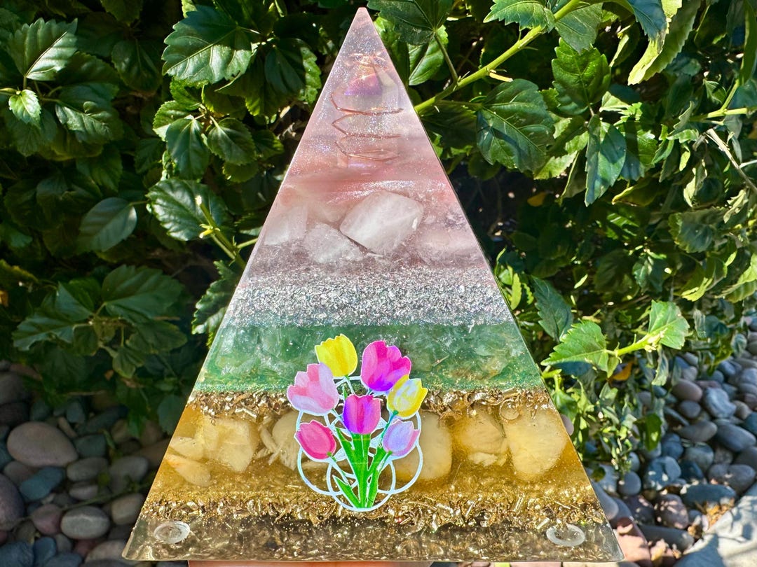 Spring Orgonite Pyramid - Extra Large Pyramid With Rose Quartz, Green ...