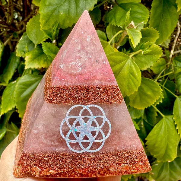 Rose Quartz and Copper Orgonite  Pyramid - Small Pyramid - With Neodymium Magnet - Orgone Generator