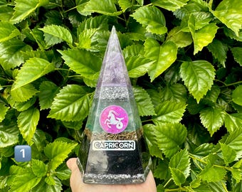 Capricorn Orgonite Pyramid: Amethyst, Fluorite & Black Tourmaline