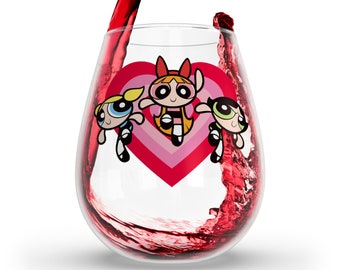 Power Puff Girls | Girls Trip | Wine Glass | The Power Puff Girls |  Hearts| Stemless Wine Glass, 11.75oz