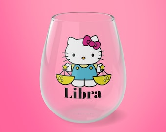 Kitty cat| Zodiac Sign| Party Glasses | Party Gift | Wine Glasses | Stemless Wine Glass, 11.75oz