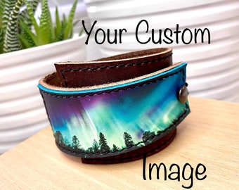 Custom Leather Cuff - Personalized Leather Cuff - Custom Bracelet - Choose Your Image - Custom Photo Cuff - Custom Gift - Custom Image