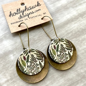 Leather Earrings - Antique Brass Earrings - Boho Jewelry - Fern Earrings - Gifts for Her - Nature Inspired Gifts - Leather Gift -Unique Gift
