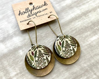 Leather Earrings - Antique Brass Earrings - Boho Jewelry - Fern Earrings - Gifts for Her - Nature Inspired Gifts - Leather Gift -Unique Gift