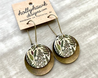 Leather Antique Fern Brass Earrings - Boho Jewelry - Nature Inspired Jewelry