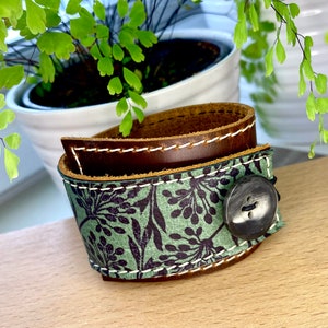 Leather Cuff Women's Wrap Bracelet Flower Bracelet Leather Gift Modern Bracelet Nature Jewellery Shawl Wrap Gifts for Her image 2