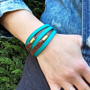 Layered Leather Bracelet - Raw Brass Bead Bracelet - Multistrand Bracelet - Leather Gift - Boho Bracelet - Leather Bracelet for Women