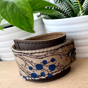 Leather Cuff Wrap Bracelet Leather Bracelet Adjustable Size Cuff Tree Print Nature Images Leather Jewellery Leather Gift Unique image 2