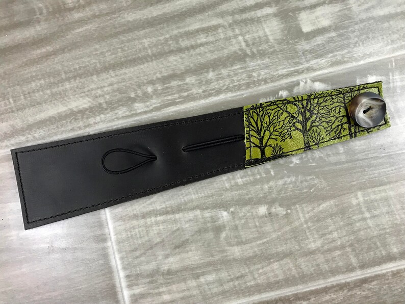 Leather Cuff Wrap Womens Bracelet Wrap Tree Silhouette Print Green Leather Nature Inspired Printed Leather Nature Inspired image 2