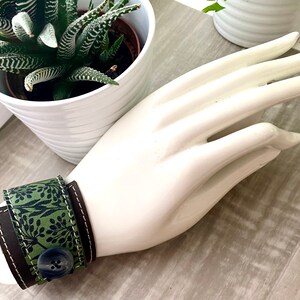 Leather Cuff Women's Wrap Bracelet Flower Bracelet Leather Gift Modern Bracelet Nature Jewellery Shawl Wrap Gifts for Her image 4