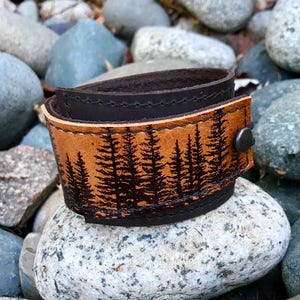 Leather Bracelet - Wrap Bracelet - Tree Cuff - Modern Simple Bracelet - Images of Nature - Leather Gift - Unisex Bracelet - Pine Tree-Unique