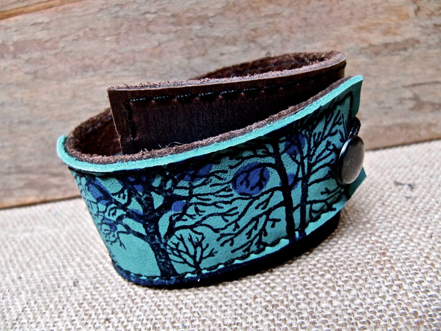 ブレスレット Faux-leather Covered Cutout Cuff Bracelet Leather Cuff - Bracelet Wrap - Tree Silhouette - Turquoise
