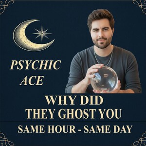 Op de afbeelding: Promotieafbeelding voor Psychic Ace met een man die een kristallen bol vasthoudt. De tekst luidt "Psychic Ace" en "Waarom hebben ze je geghost? Zelfde uur - zelfde dag."