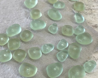 Mint Green SEA GLASS Beads with Holes for Jewelry Making, 30 Tiny Center Drilled Pebbles, Handmade Glass Beads, Gift for Crafters