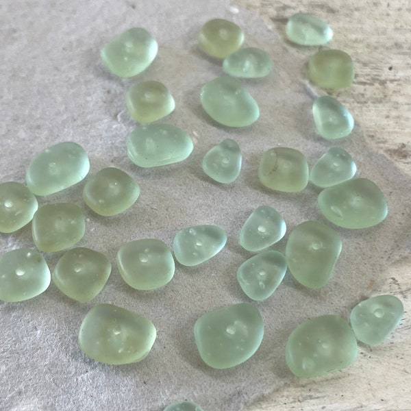 Mint Green SEA GLASS Beads with Holes for Jewelry Making, 30 Tiny Center Drilled Pebbles, Handmade Glass Beads, Gift for Crafters
