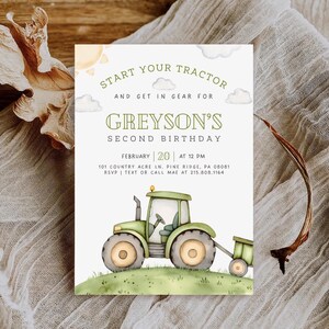 Traktor-Geburtstagseinladung | Bearbeitbare Bauernhof Geburtstagseinladungsvorlage | Sofort Download