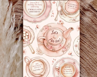 Tea Party Birthday Invitation | Pink Girl Par-tea Invite |  Editable Floral High Tea Garden Tea Party Invitation | Instant Download