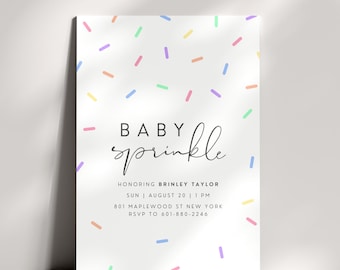 Faire-part bébé saupoudrer, deuxième invitation de baby shower minimaliste neutre en matière de genre, modèle de toile modifiable