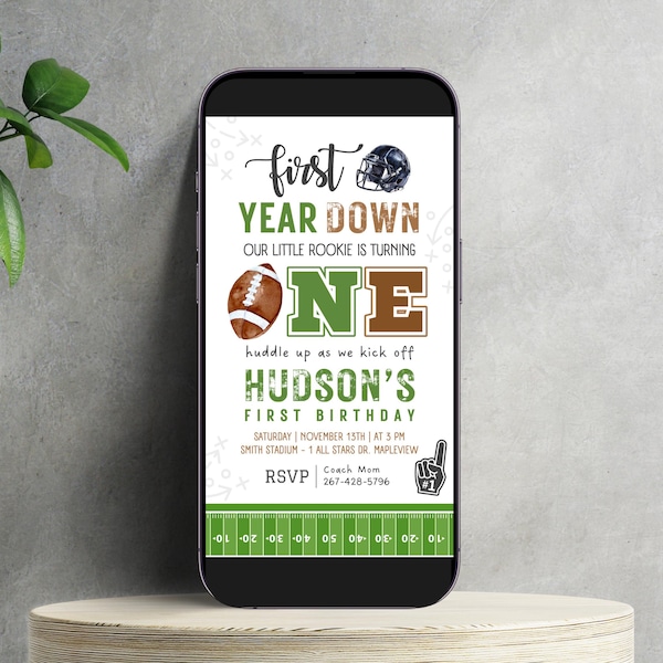 Football 1st Birthday Video Invitation | First Year Down Editable Animated Evite | Game Time Boy First Birthday Invite | Instant Download