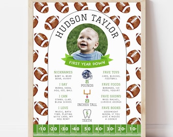 Football 1st Birthday Milestone Poster | First Year Down Editable Sign | Game Time Boy First Birthday Party | Instant Download