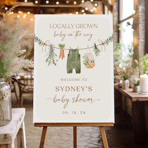Locally Grown Baby Shower Welcome Sign | Farmer&#39;s Market Baby Shower Editable Sign | Instant Download