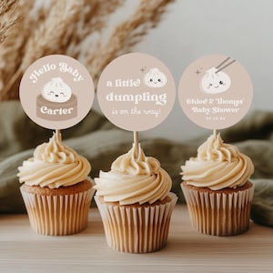 Little Dumpling Baby Shower Cupcake Toppers | Bao Dumpling Dim Sum Party Decor | Instant Download