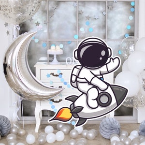 Decoración grande recortada de cohete de astronauta, Standee del espacio exterior, Descarga instantánea