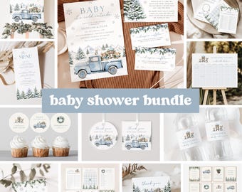 Baby It's Cold Outside Baby Shower Invitation Bundle, Editable Winter Woodland Invite & Decor