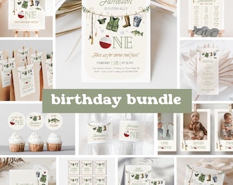 Fishing 1st Birthday Invitation Bundle | O-fish-ally One | The Big One | Gone Fishing Party Decor Bundle | Instant Download