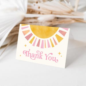 Tarjetas de agradecimiento con temática solar / Decoración de fiesta bohemia retro con temática solar / Primer viaje alrededor del sol / Descarga instantánea