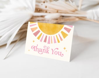 Sun Thank You Cards | Boho Retro Sun Party Decor | First Trip Around the Sun | Instant Download