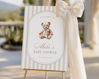 Teddy Bear Baby Shower Welcome Sign | We Can Bearly Wait | Grandmillennial Gender Neutral Baby Shower Decor | Instant Download