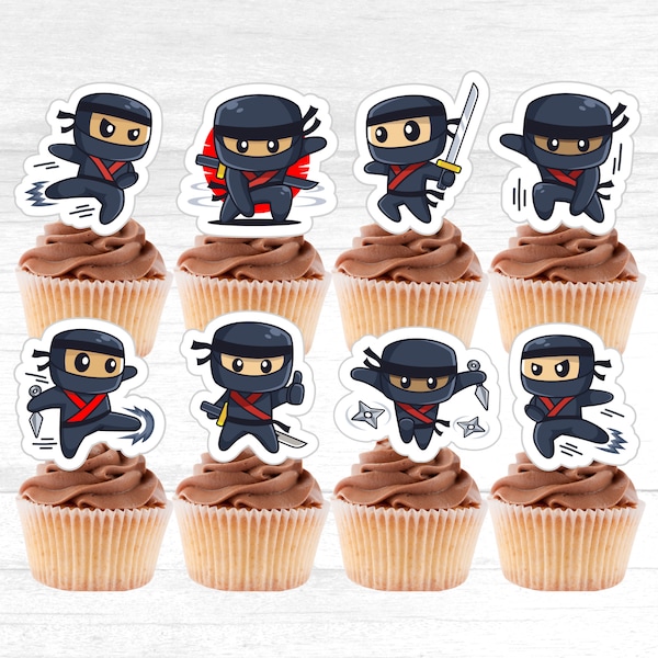 Adornos para cupcakes de karate de guerrero ninja / Adornos imprimibles para tartas de ninja de artes marciales / Descarga instantánea