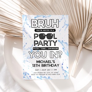 Bruh Pool Party Birthday Invitation | Boy Summer Swim Party Invite | Instant Download