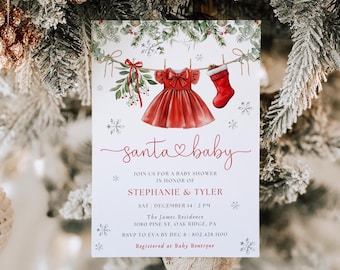 Invitación para baby shower de Papá Noel / Invitación para baby shower navideño de invierno / Feliz baby shower / Tendedero para bebé / Descarga instantánea
