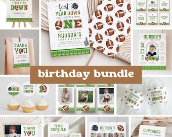 Football 1st Birthday Invitation Bundle | First Year Down Editable Invite | Game Time Boy First Birthday Party Decor | Instant Download