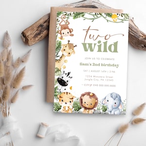 Safari Einladung zum 2.Geburtstag | Zwei Wilde Geburtstagseinladung | Dschungeltiere 1. Geburtstag Party | Sofort Download