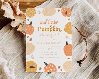 Little Pumpkin Birthday Invitation | Boho Autumn Birthday Decor | Any Age Editable Pumpkin Invite | Instant Download