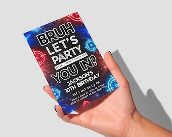Laser Tag Birthday Invitation | Bruh Neon Glow Laser Party Invite | Instant Download