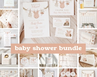 Boho Girl Clothesline Baby Shower Invitation Bundle | Baby Shower Invite | Welcome Sign | Games |  Baby Shower Decor | Instant Download