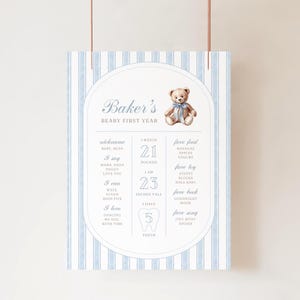 Panneau d'étape en forme d'ours en peluche | Beary 1er anniversaire | Décoration de fête d'anniversaire bleu grand millénaire pour garçon | Téléchargement instantané