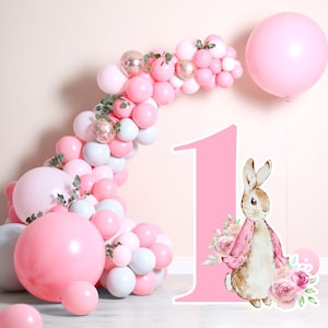Recorte de Peter Rabbit rosa / Standee del primer cumpleaños / Descarga instantánea