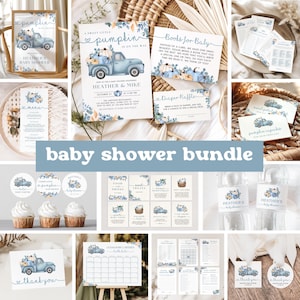 Pumpkin Baby Shower Invitation Bundle | Sweet Little Pumpkin Blue Boy Baby Shower Invite | Instant Download